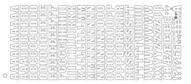 Alphabet (Outline) - pack of 10 Silver on Silver Peel Off 