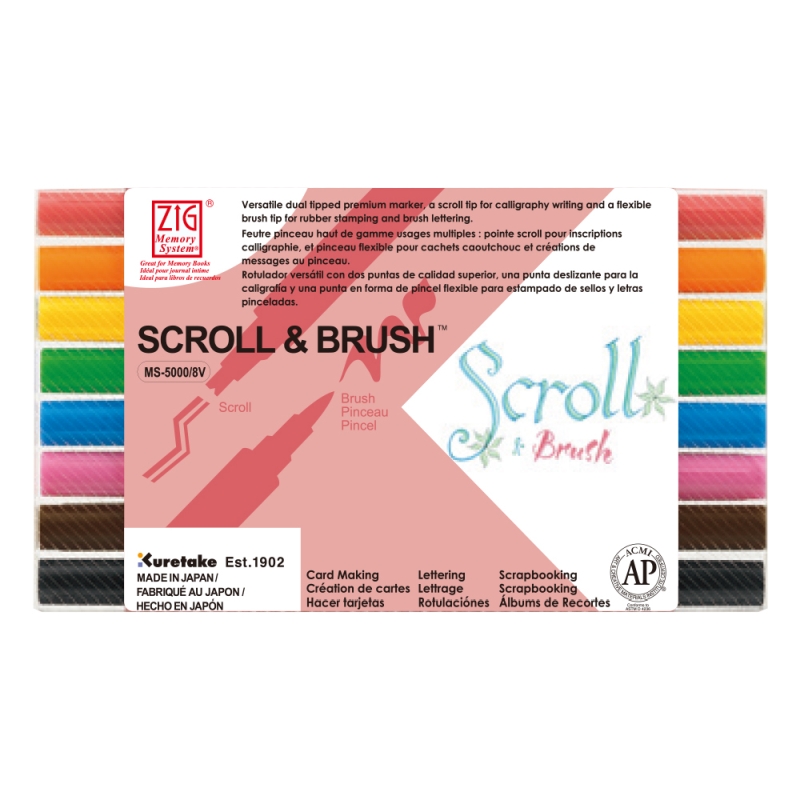Zig Memory Scroll Brush x8 Set Scroll &amp; Brush 8 Colour Set