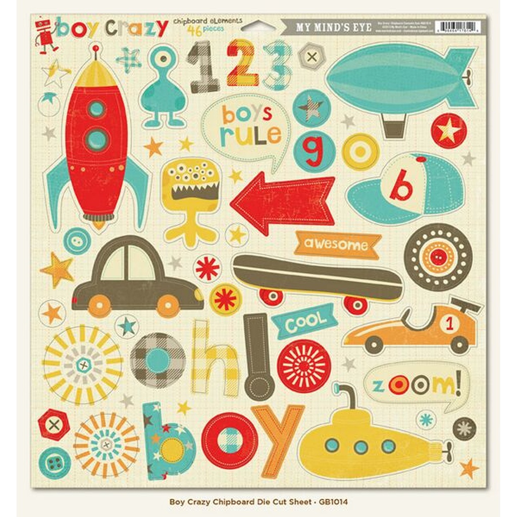 Boy Crazy Chipboard DieCut ShtSold in Single Sets