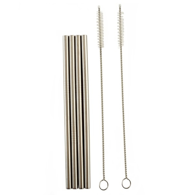 4 S/S 6" Straws W/2 Cleaning Brushe
