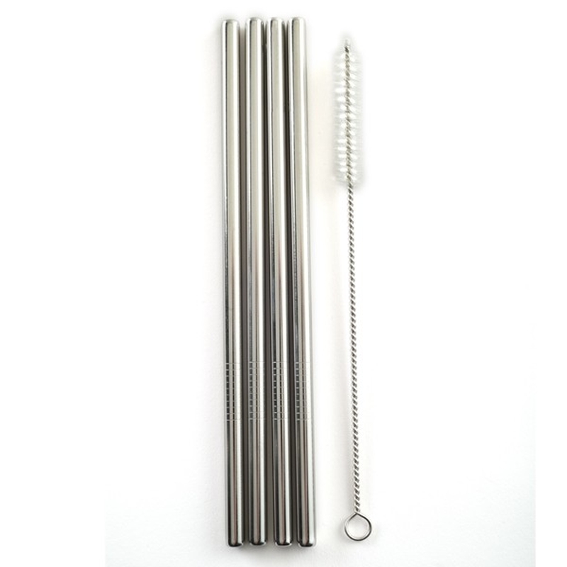 4 Stainless Steel Straws 8.5" with 2 Cleaning Brus