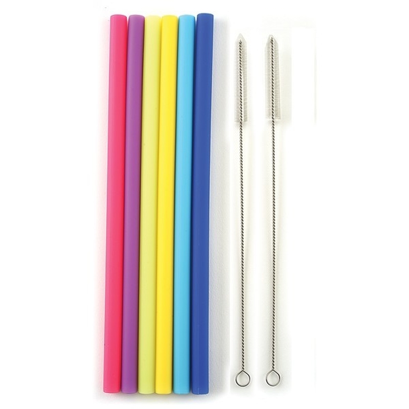 6 Jumbo Straight Sili Straws W/2 Cl