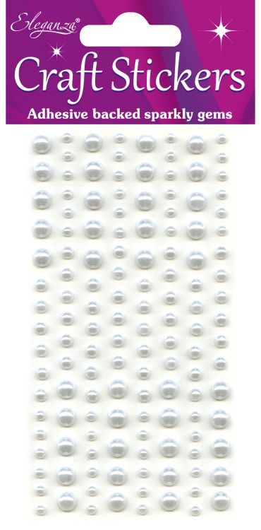 3mm-6mm Pearls White Craft Stickers No.01 - 136 pieces