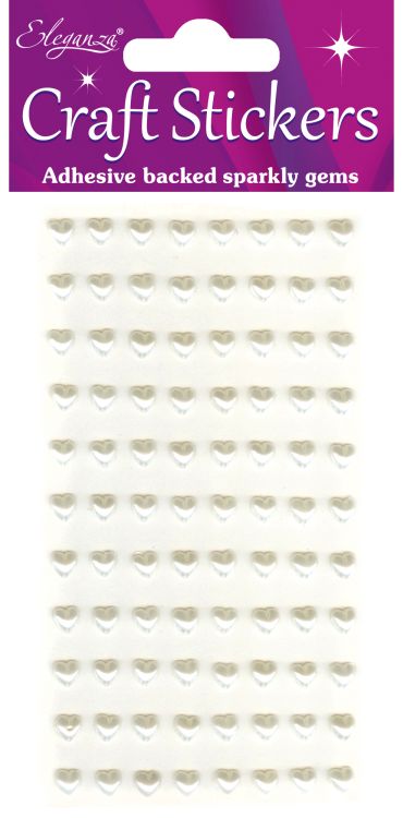 6mm Pearl Hearts Ivory Craft Stickers No.61  - 88 Pieces