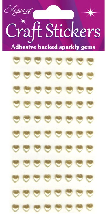6mm Pearl Hearts Gold Craft Stickers No.35  - 88 Pieces