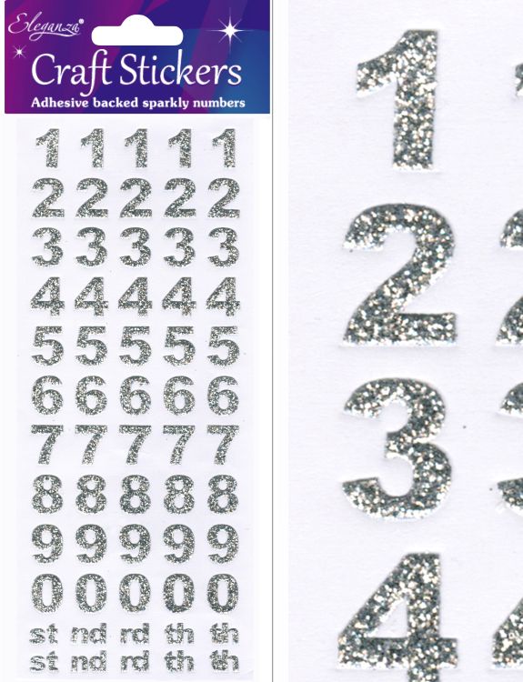 Bold Number Set Silver Craft Stickers No.66