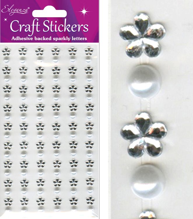 8mm Flower/6mm Pearl  Craft Stickers x 108pcs