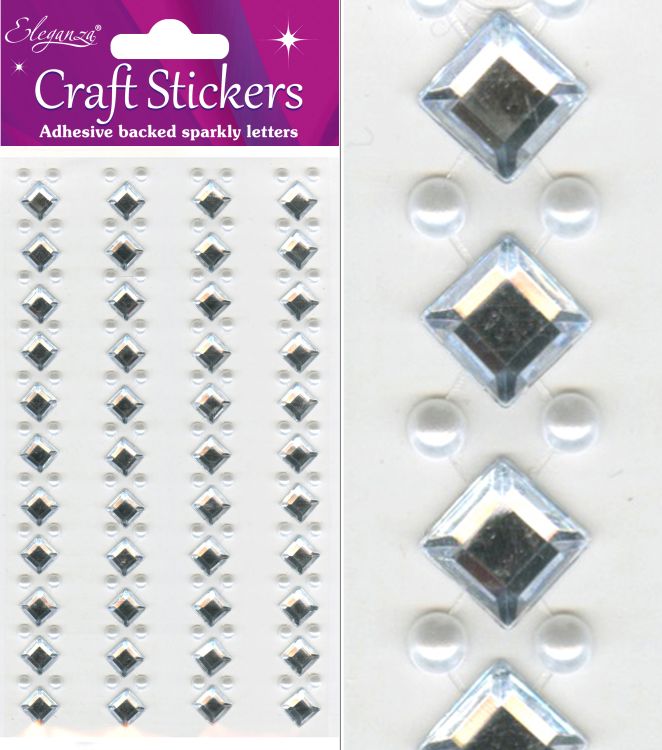 8mm Square Diamond/4mm Craft Stickers x4 strips