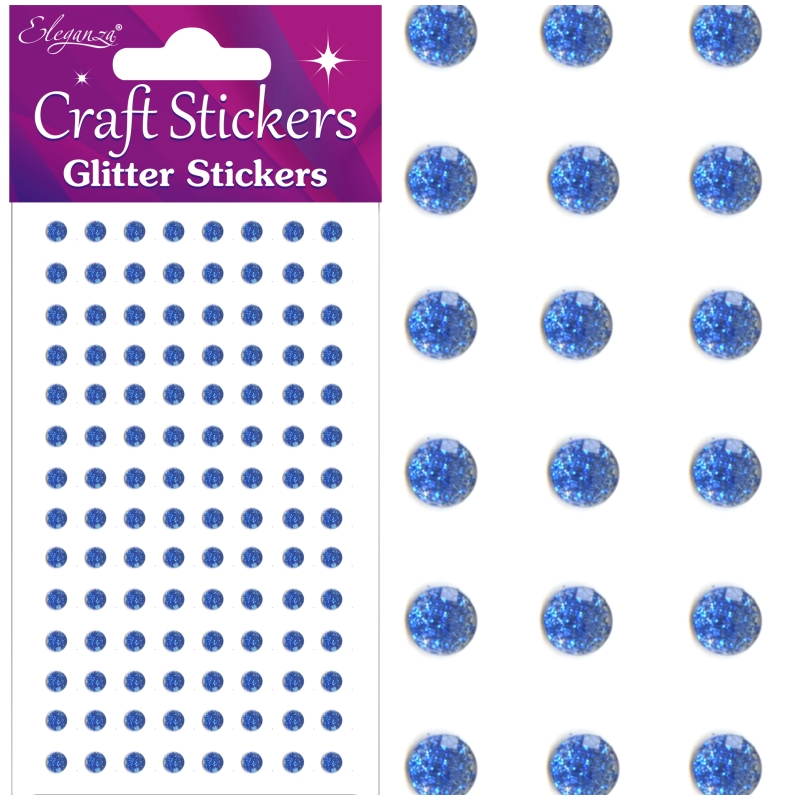 Glitter Gems Craft Stickers  - 4mm - Royal Blue - 112 Pieces