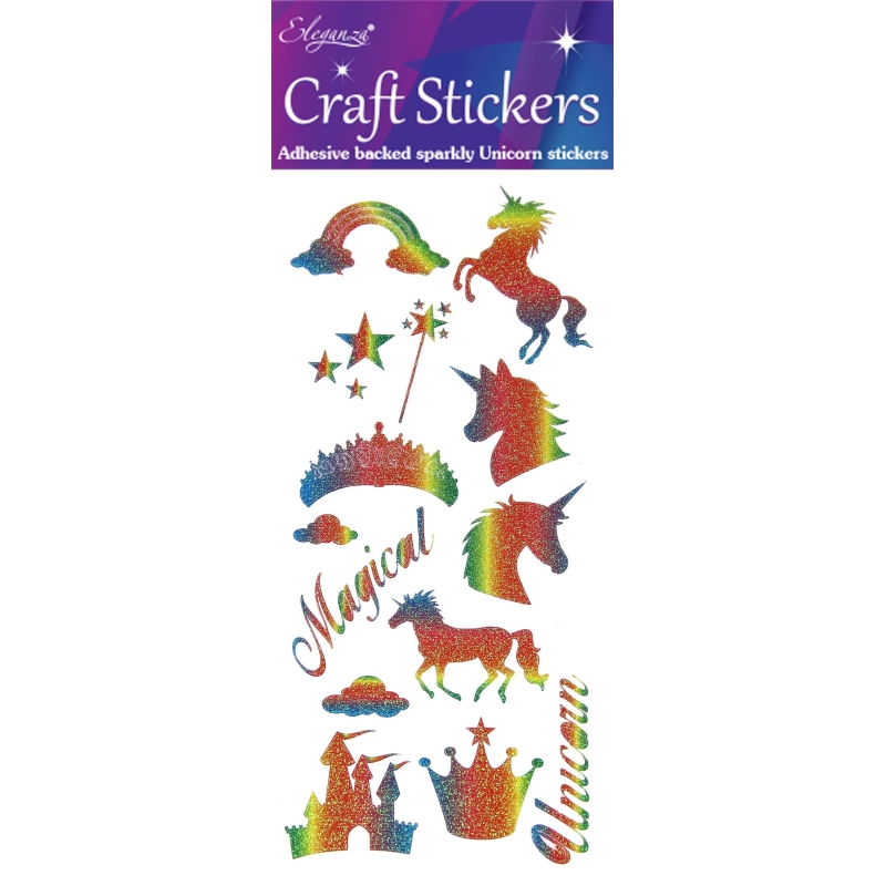 Unicorn Rainbow Glitter Eleganza Craft Stickers