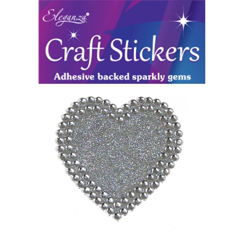 50mm Solid Heart Diamante Silver Eleganza Craft Stickers