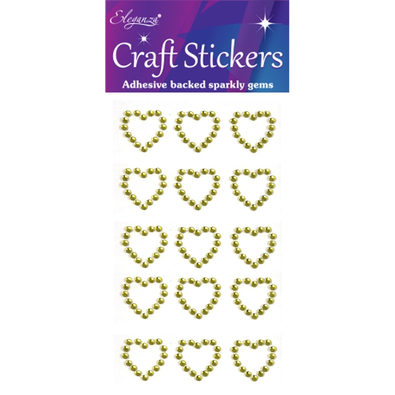 Diamante Open Heart Gold Eleganza Craft Stickers - 15 pieces