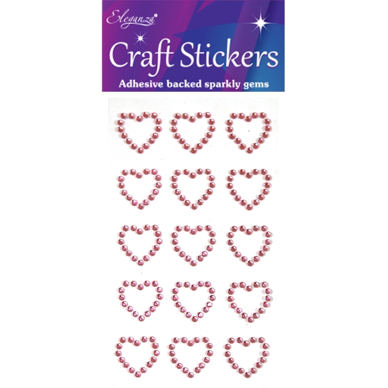 Diamante Open Heart Light Pink Eleganza Craft Stickers - 15 pieces