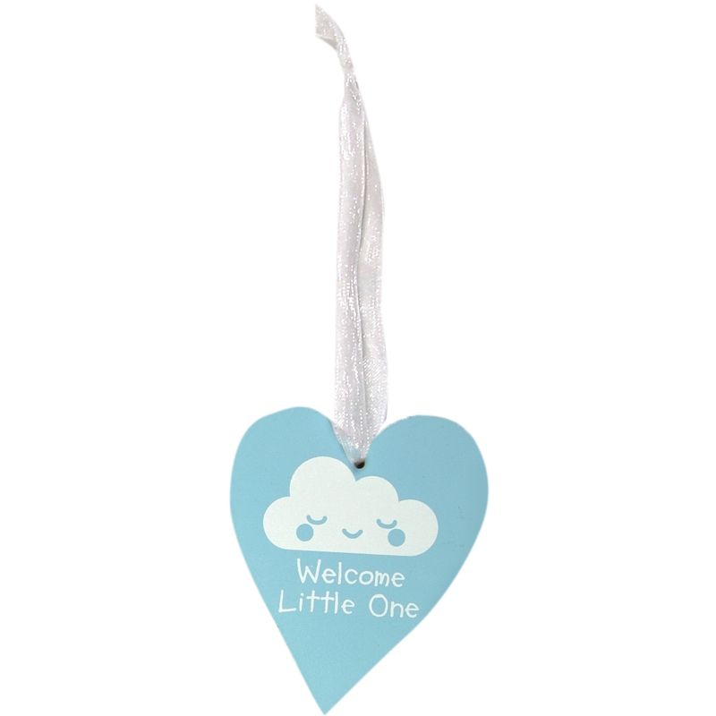 Pastel Blue Welcome Little One Wooden Heart
