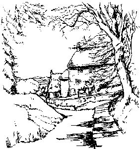 Cottages Through Trees - Traditional Wood Mounted Stamp
