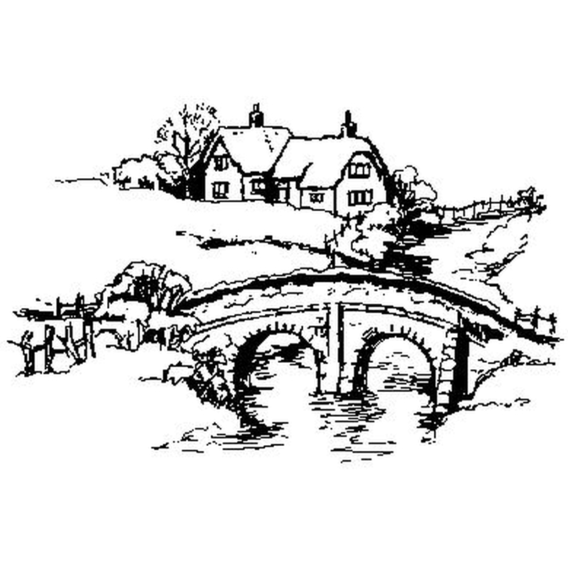 Bridge Scene - Traditional Wood Mounted Stamp