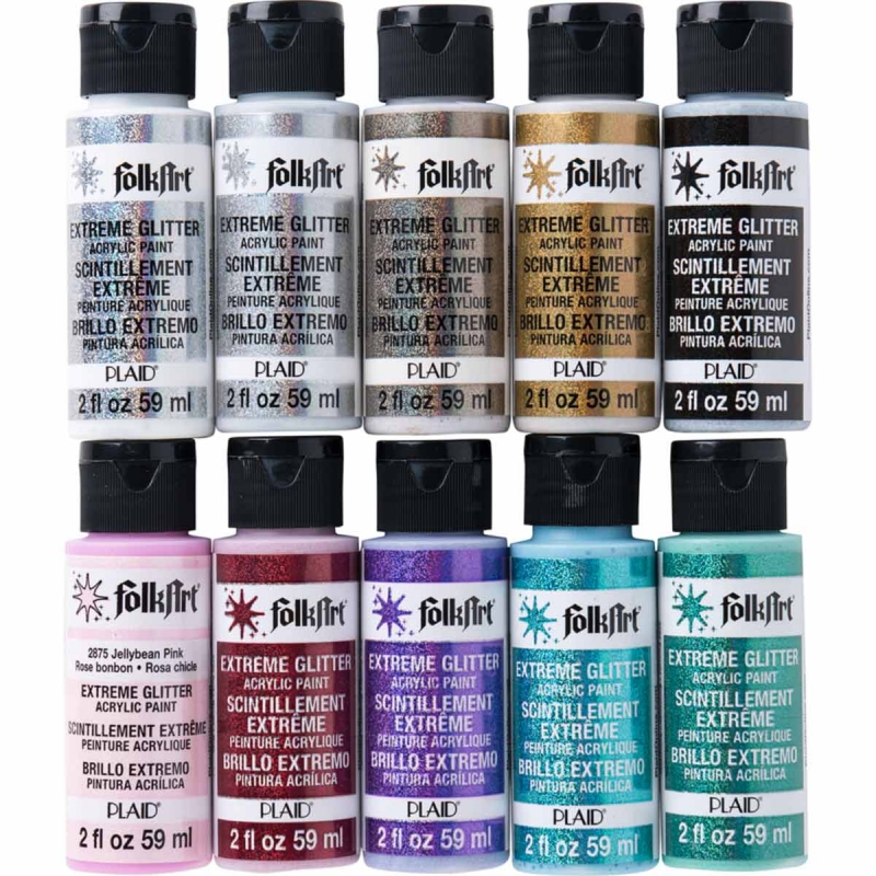 10 Colour Extreme Glitter FolkArt Assortment