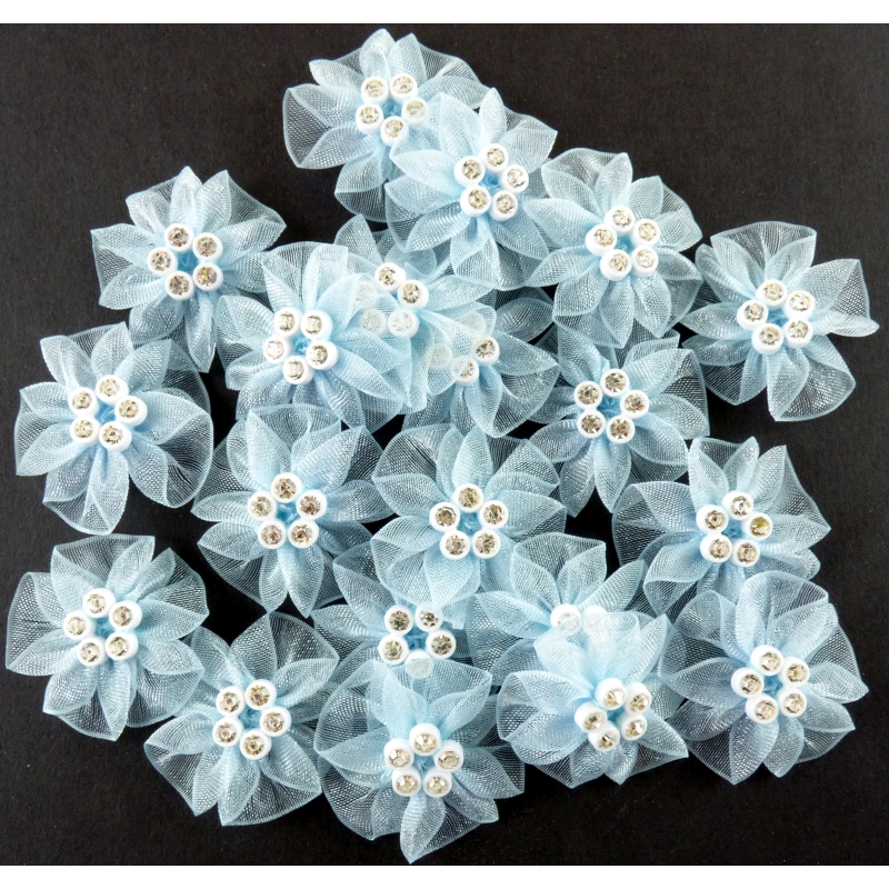 Chiffon Flower Diamond Stud Blue