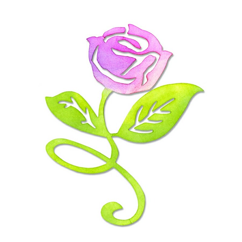 Flower, Rose w/Stem & Leaves