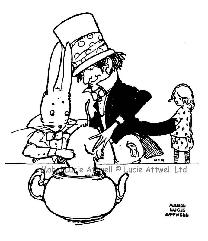 Mabel Lucie Attwell Mad Hatters Tea Party Rubber Stamp
