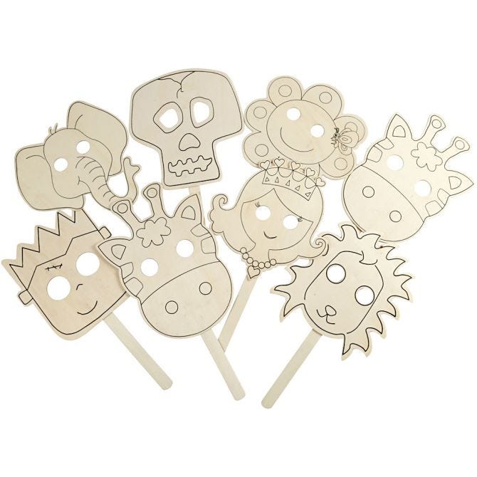 Childrens Wooden Animal Masquerade Masks - 16 Piece