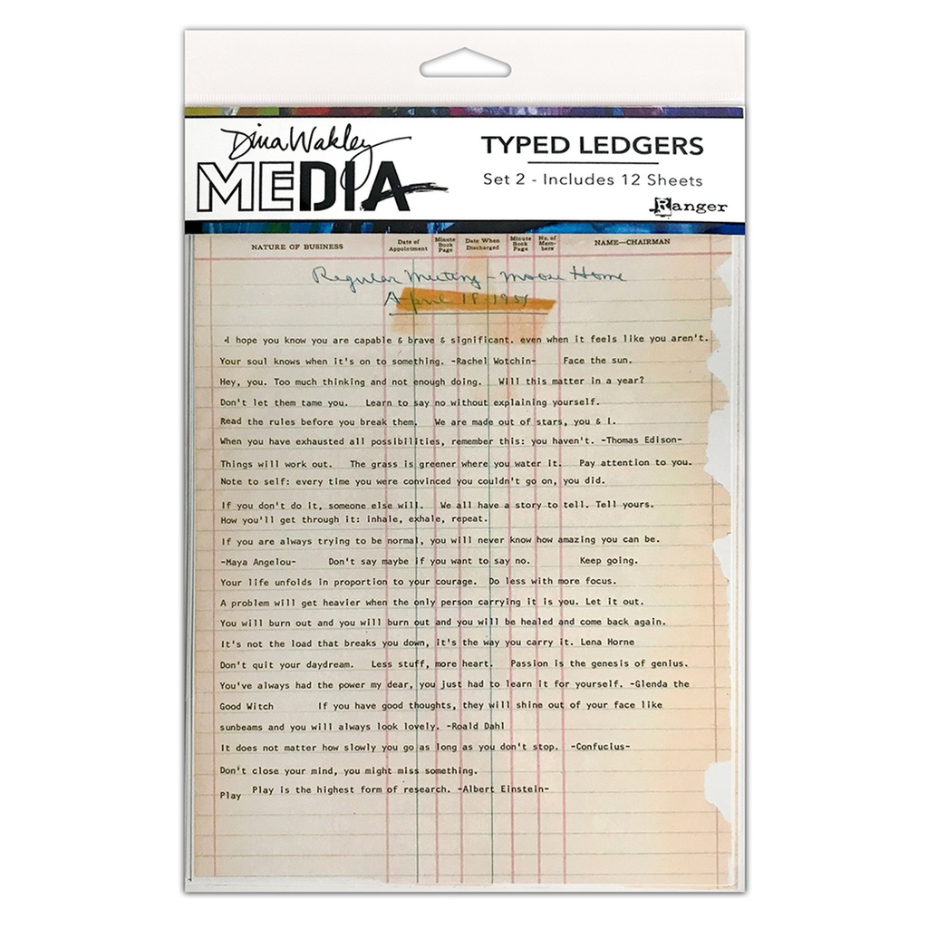 Set 2 Dina Wakley MEdia Typed Ledgers (Includes 12 Sheets)