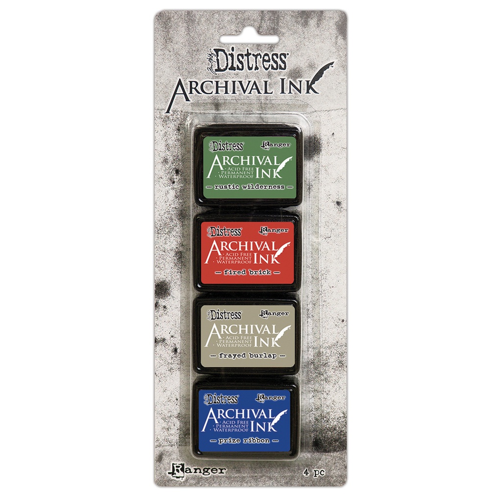Tim Holtz - Distress - Archival Mini Ink Kit 6 - Rustic Wilderness/Fired Brick/Frayed Burlap/Prize Ribbon