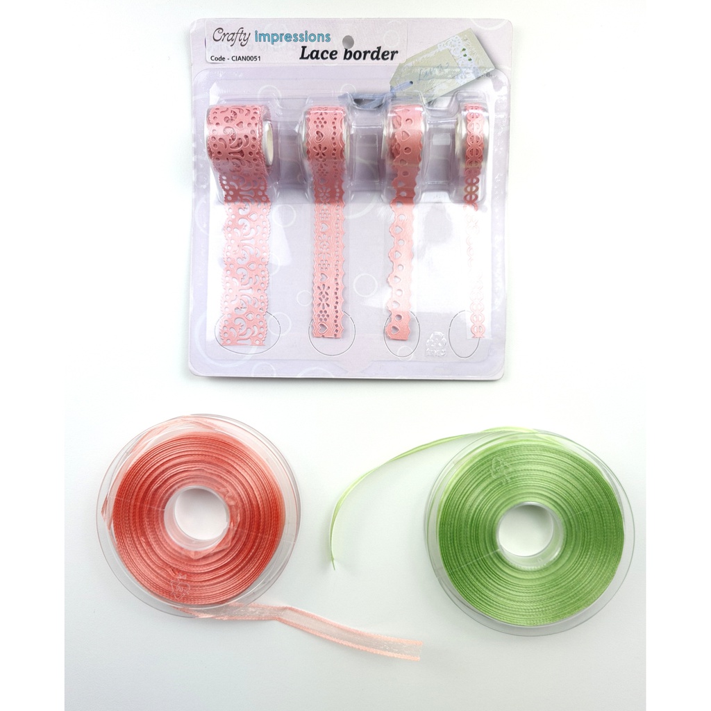 50m of satin ribbon and 4 rolls of lace border