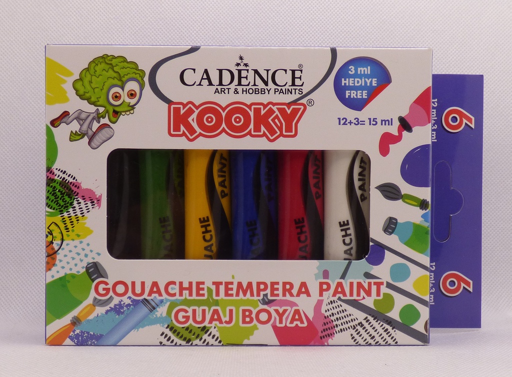Kooky Gouache Tempera Paint Set - 15 ml (6 Pieces)
