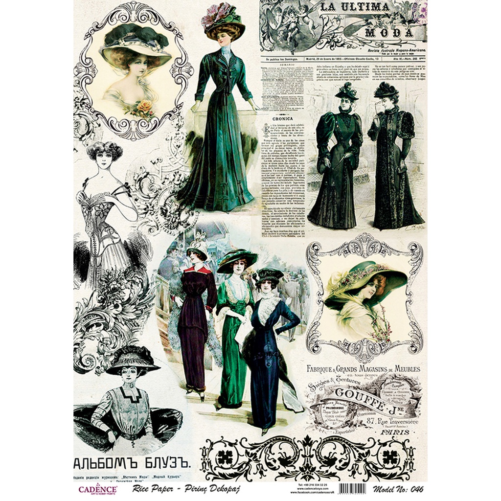 Cadence Rice A3 Decoupage Paper - Victorian Lady 
