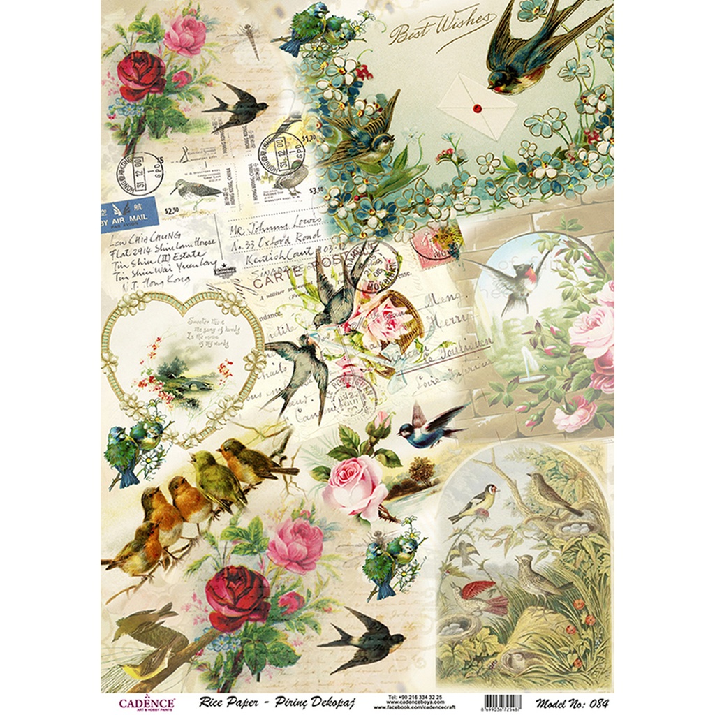 Rice Decoupage Paper - Floral and Bird Melody