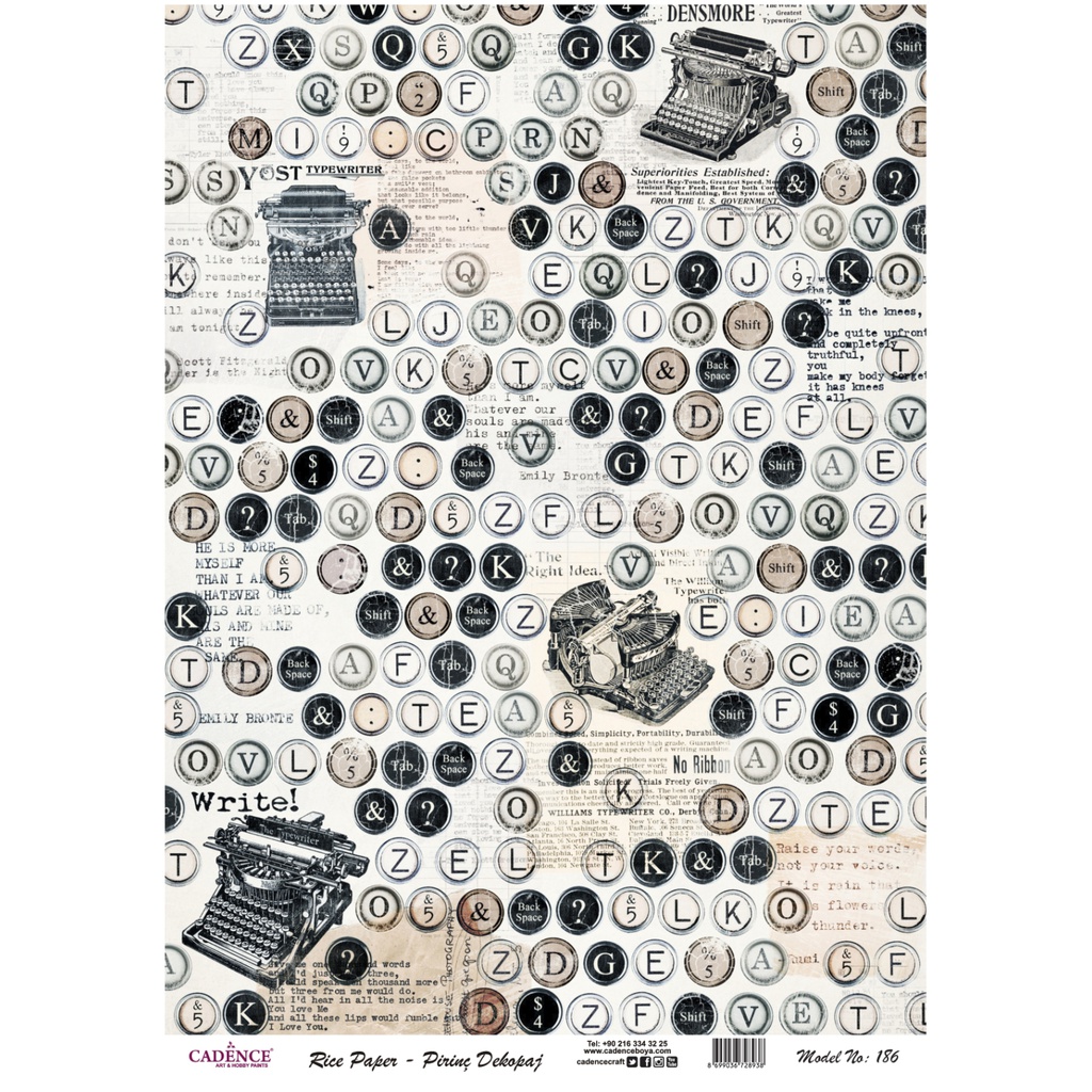 Cadence Rice Decoupage Paper -Type Gone By - A3