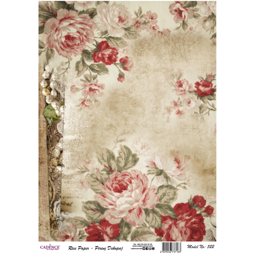 Rice Decoupage Paper - Pearls and Roses