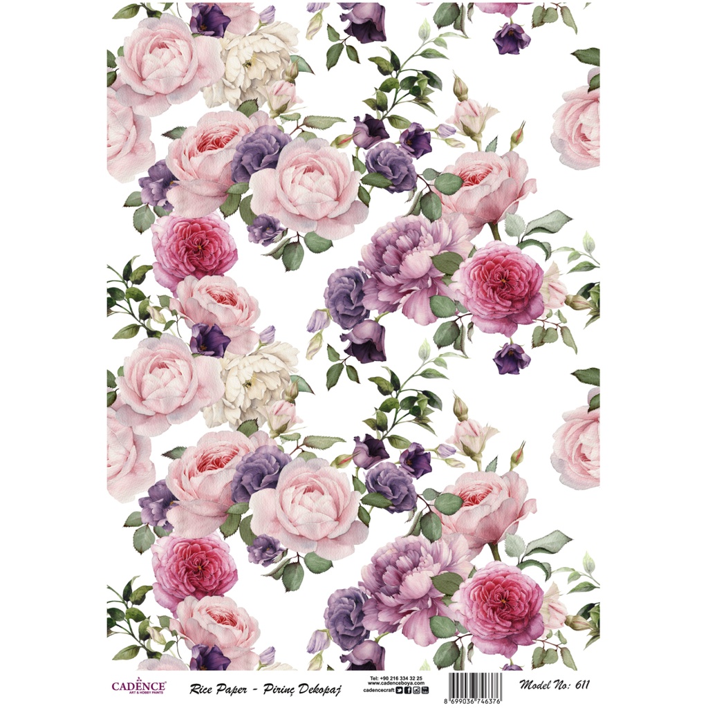 Cadence Rice Decoupage Paper - Rose Medley - A3