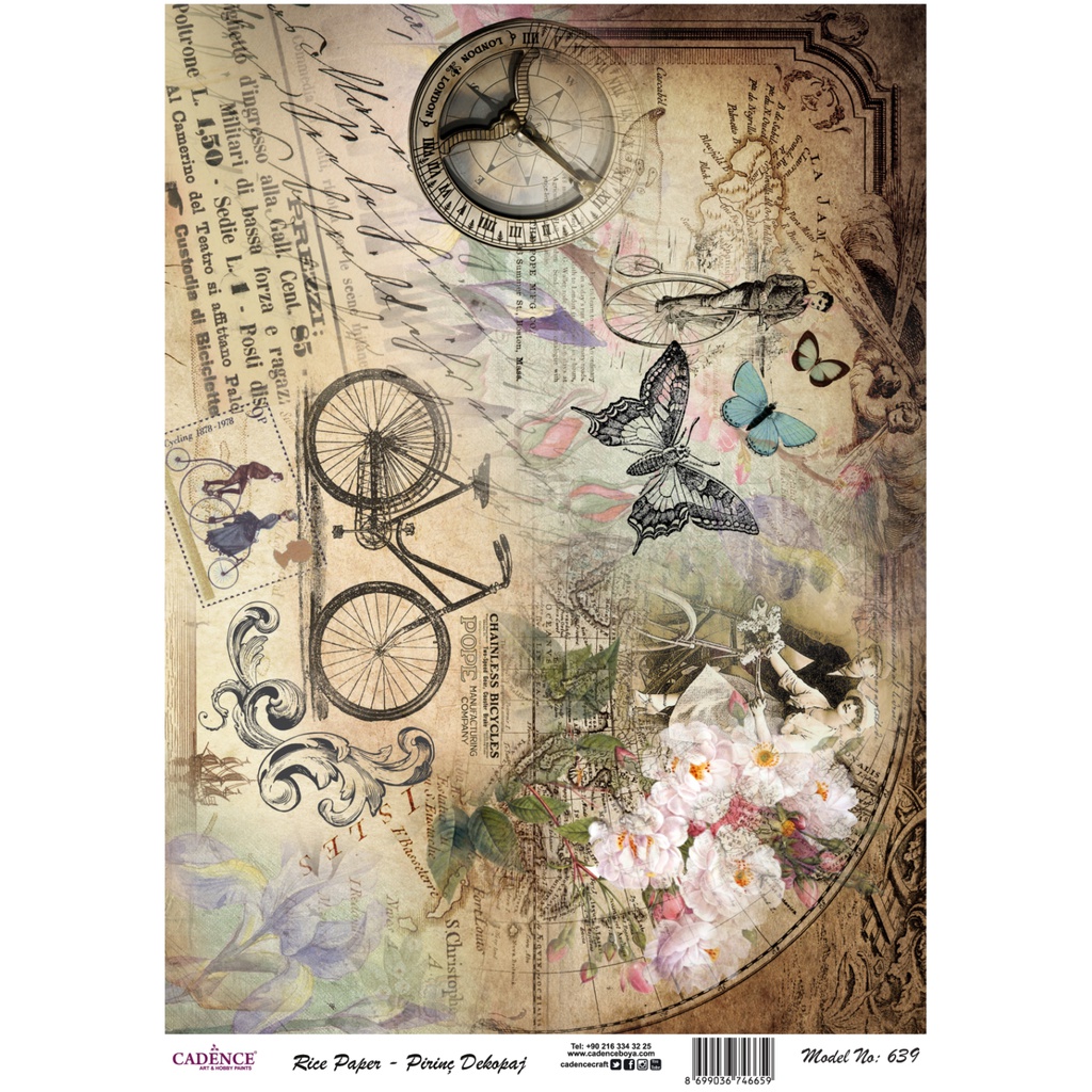 Cadence Rice Decoupage Paper - Vintage Boutique - A3