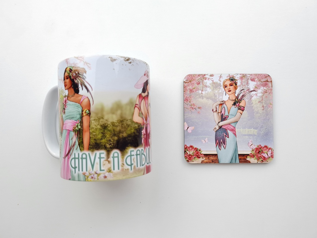 Debbi Moore Designs Art Deco Summer Mug and coaster
