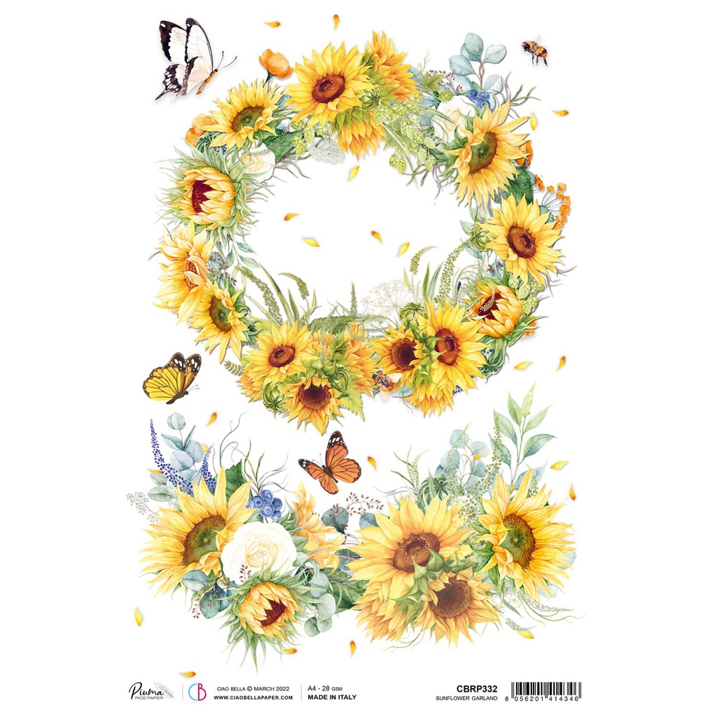 Sunflower Garland - Ciao Bella Piuma Rice Paper A4 - 5 pack
