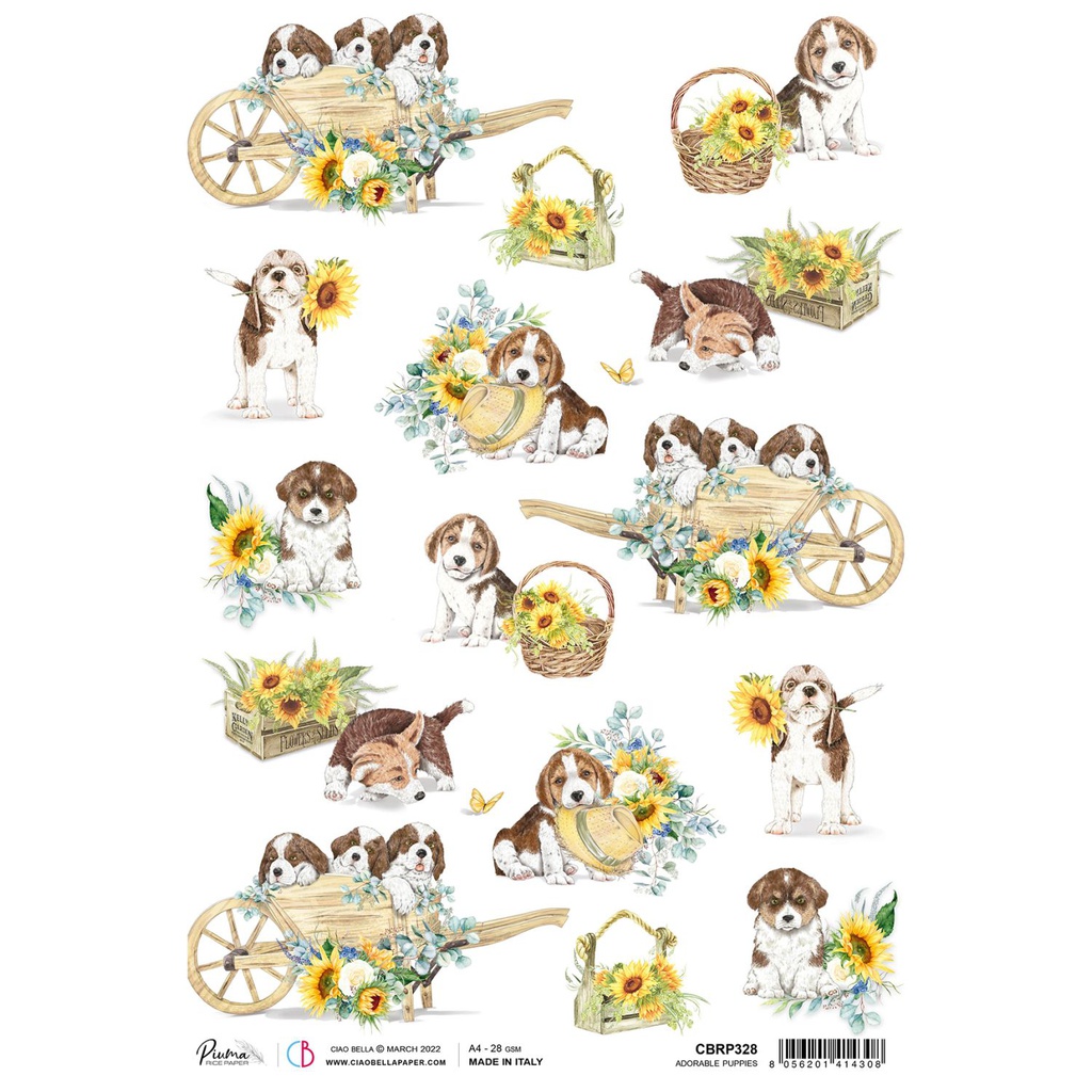 Adorable Puppies - Ciao Bella Piuma Rice Paper A4 - 5 pack