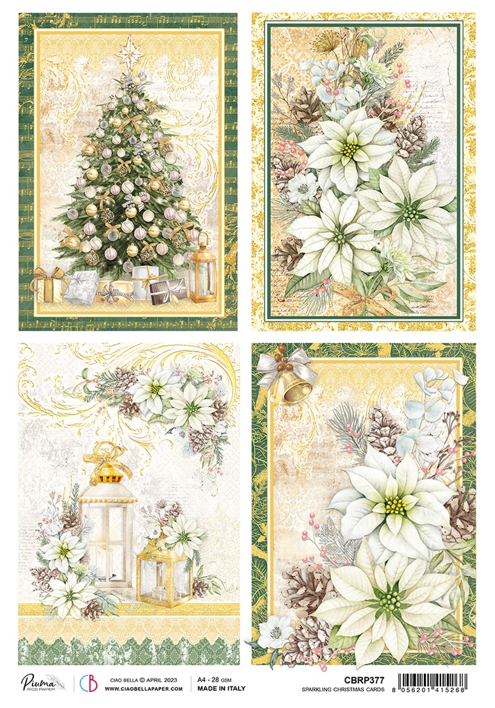 Sparkling Christmas cards - Ciao Bella Piuma Rice Paper A4 - 5 pack