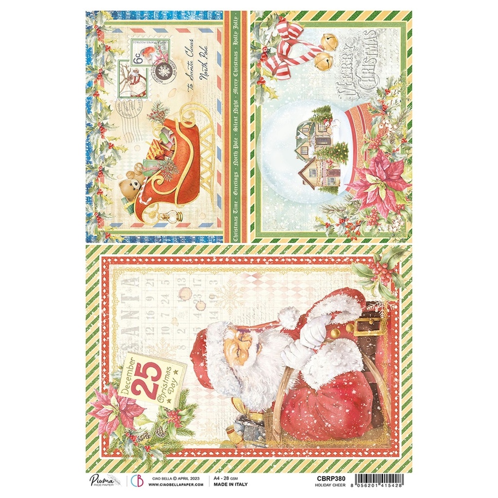 Ciao Bella Paper - Holiday Cheer A4 rice papper (SINGLE Sheet)