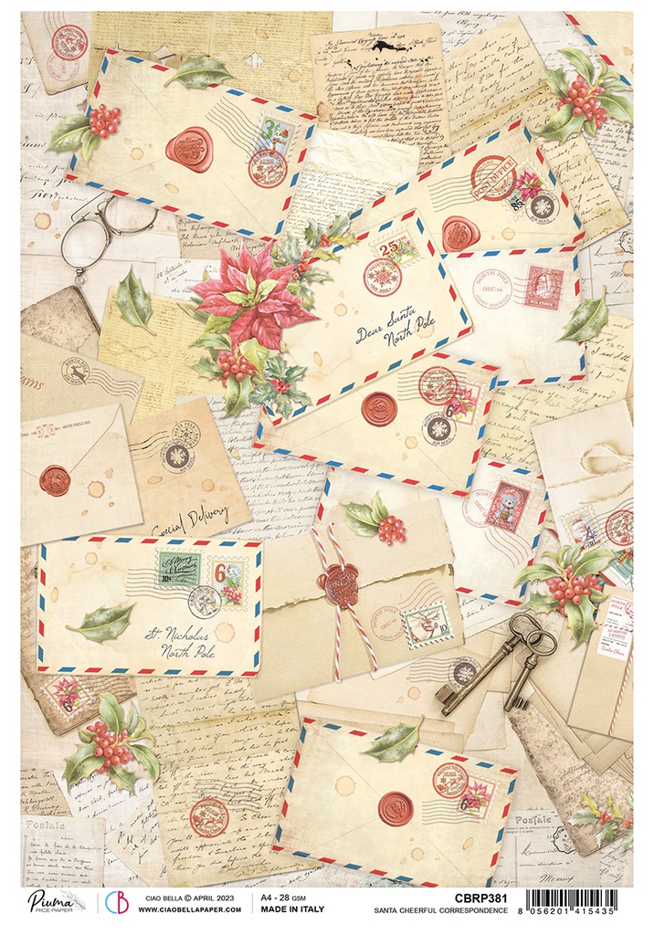 Santa cheerful correspondence - Ciao Bella Piuma Rice Paper A4 - 5 pack