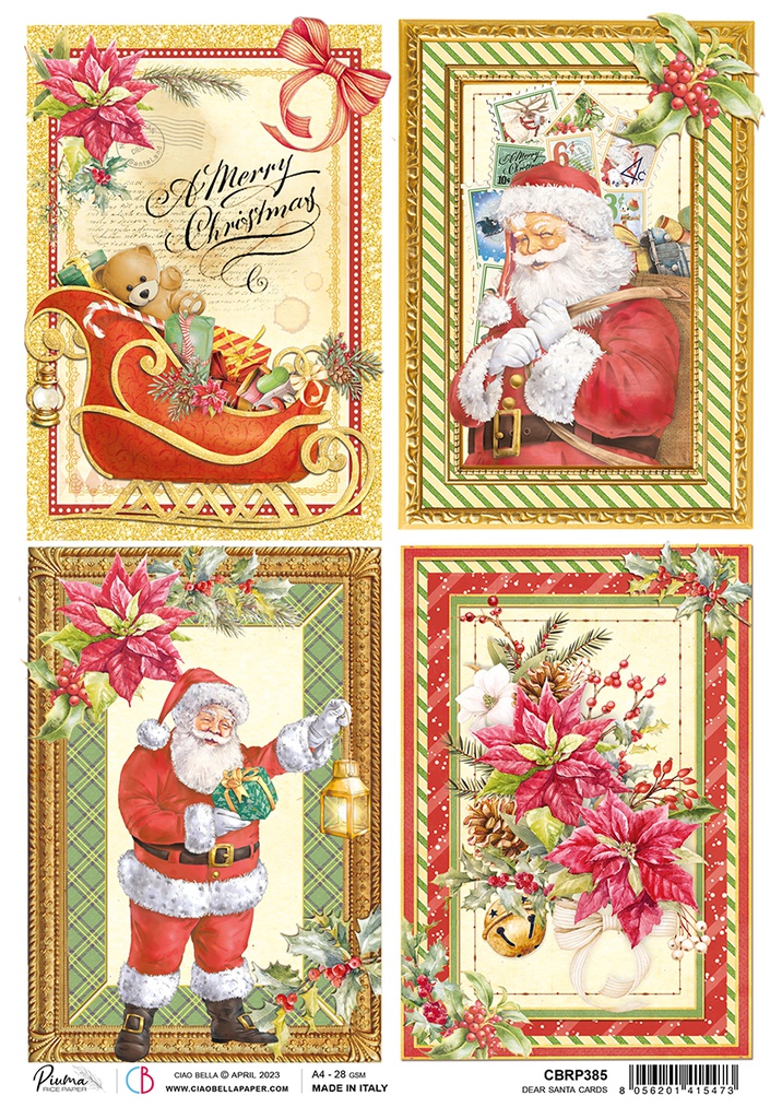 Dear Santa cards - Ciao Bella Piuma Rice Paper A4 - 5 pack