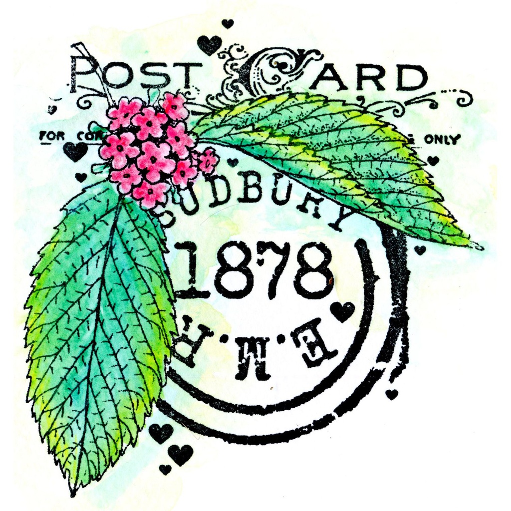 Post Card, Leaves & Postage Mark A6 personal Impressions Stamp