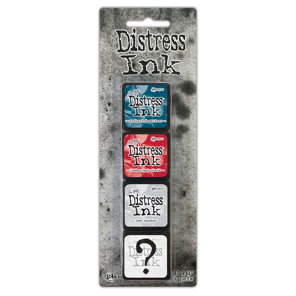 Tim Holtz® Distress Mini Ink Kit #18 (Includes Unchartered Mariner, Lumberjack Plaid, Lost Shadow, and Scorched Timber)