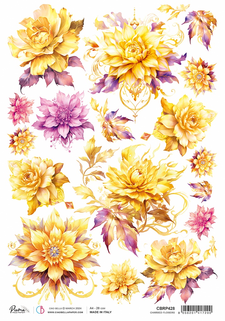 Ciao Bella Rice Paper A4 Piuma Charmed flowers(5 sheets)