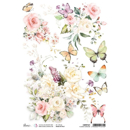 Ciao Bella Paper - Flourish Surround A4 rice paper (SINGLE Sheet)