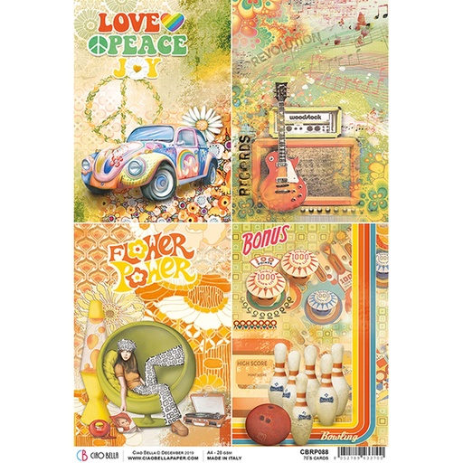 Ciao Bella Paper - 70's Cards  A4 Rice Paper (5 Pack)