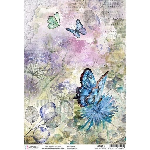 Ciao Bella Paper - Blue Butterfly A4 rice paper (5 Pack)