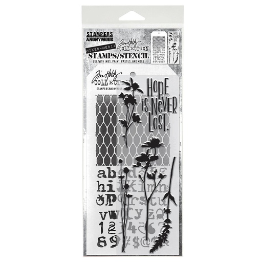 Tim Holtz Mixed-Media Stamps & Stencil Set - Wildflowers