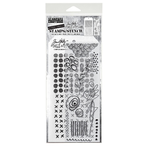Tim Holtz Mixed-Media Stamps & Stencil Set - Mini Media Marks